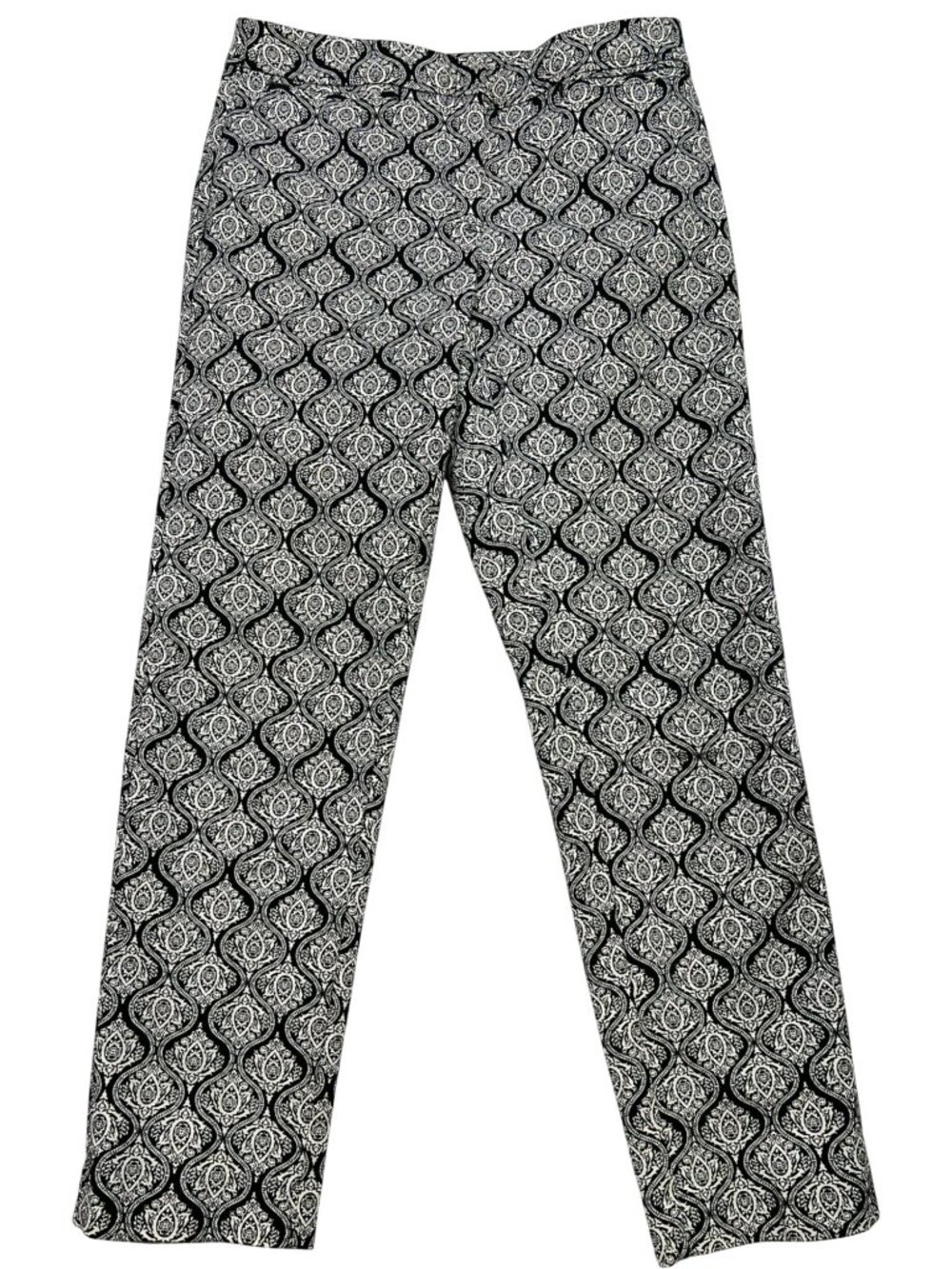 Charter Club Womens Classic Fit Pull On Pants Flat Front Sz 4 Black White Damask